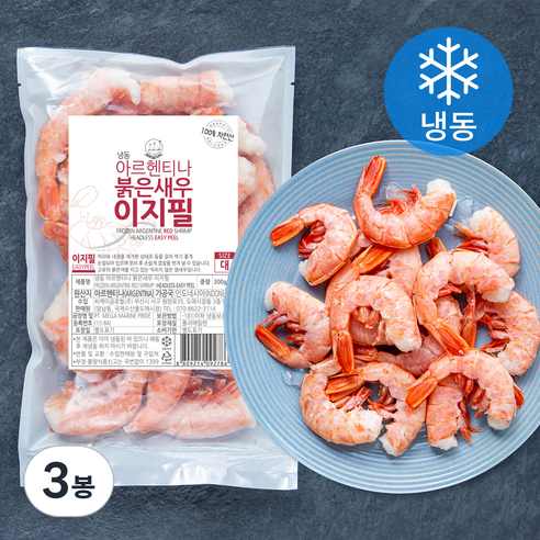 바다몰 자연산 아르헨티나 붉은새우 이지필 (냉동), 300g(대), 3봉