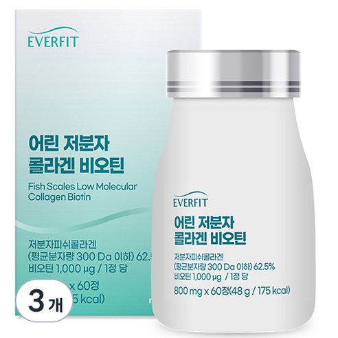내츄럴플러스 에버핏 300달톤 어린 저분자 콜라겐 비오틴 48g, 3개
