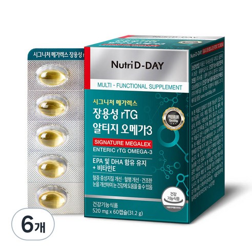 뉴트리디데이 장용성 rTG 알티지 오메가3 메가렉스, 60정, 6개