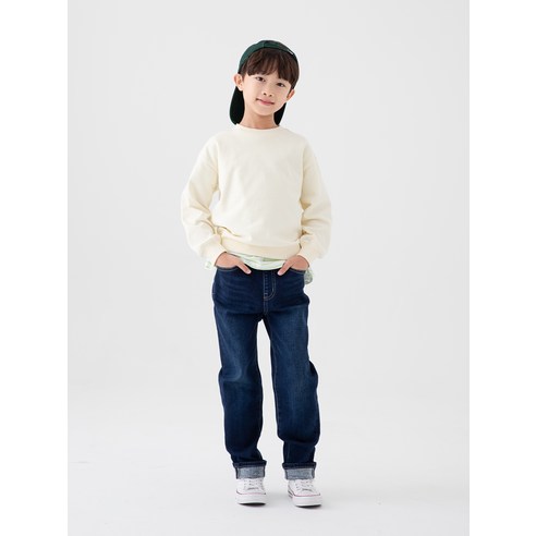 롤리트리 아동 스트레이트 핏 베이직 기모 데님 팬츠