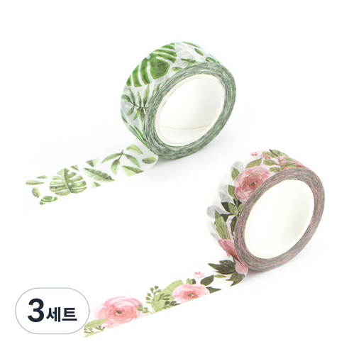 라이프포인트 내츄럴 일러스트 마스킹 테이프 11동백나무 세트, 11동백나무, 21몬스테라, 3세트