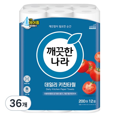 깨끗한나라 데일리 키친타올, 200매, 36개