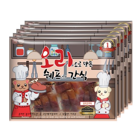 쉐프의간식 강아지 간식 300g, 오리 + 고구마 혼합맛, 5개