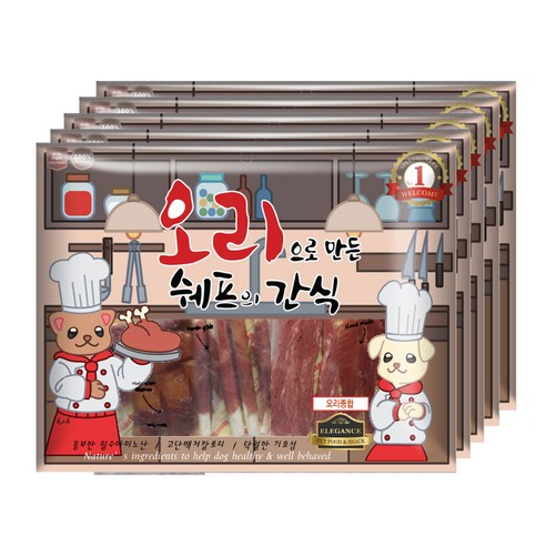 쉐프의간식 강아지 간식 300g, 오리종합, 5개