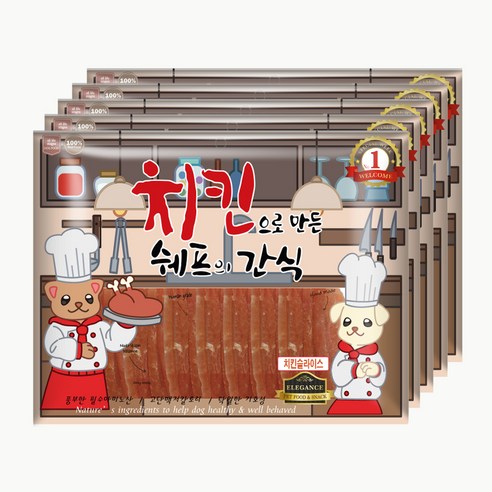 쉐프의간식 대용량 반려동물 건조간식 300g, 치킨슬라이스, 5개