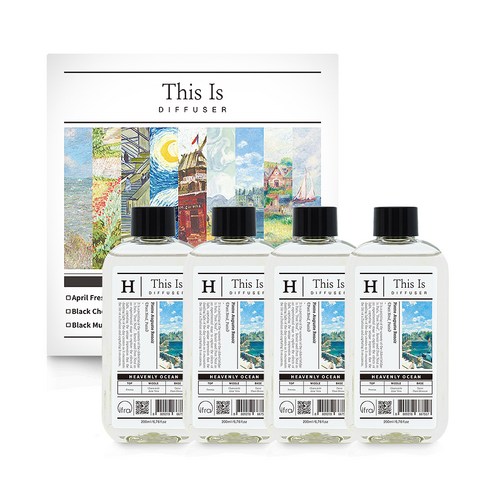 디스이즈 명화 디퓨저 리필 4P, 헤븐리오션, 200ml, 4개
