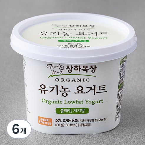 상하목장 유기가공식품인증 요거트 저지방, 400g, 1개입, 6개