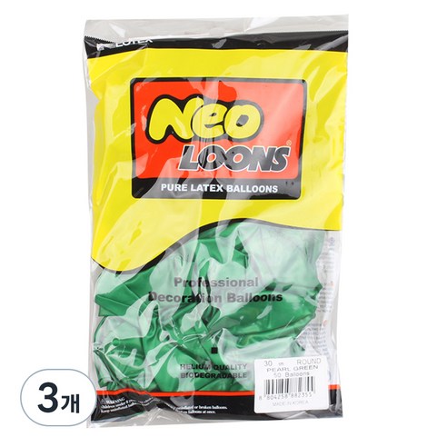 네오룬스 30cm 라운드풍선 50p, 펄 그린, 3개