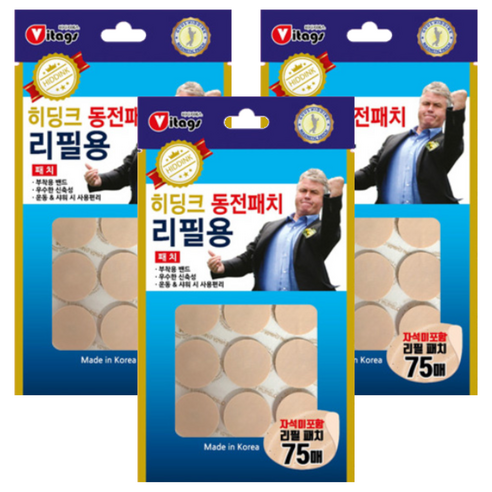 비타지에스 히딩크 동전패치 리필용 자석미포함, 3개, 75매