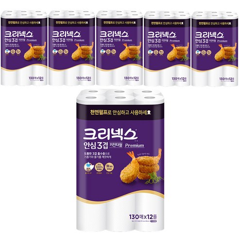 크리넥스 안심 3겹 키친타올 130매, 12개입, 6개