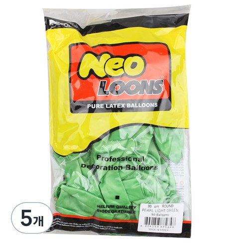 네오룬스 30 cm 라운드풍선 50p, 펄 라이트그린, 5개