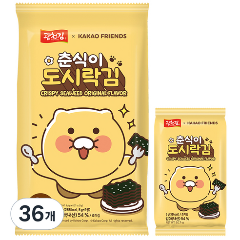 카카오 춘식이 재래 도시락김, 5g, 36개