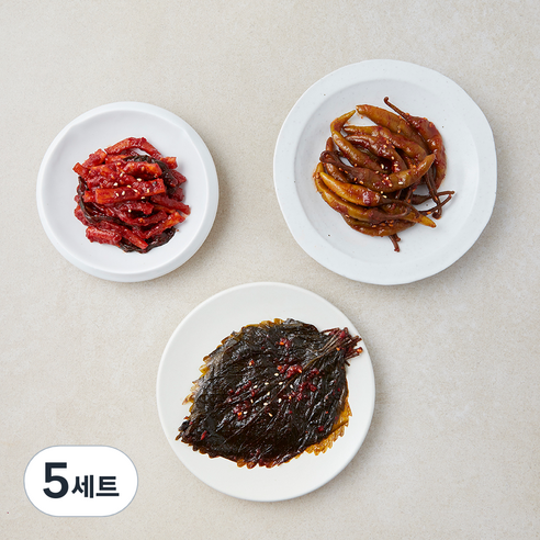 모두의집밥 싱글절임반찬 양념깻잎절임 90g + 양념고추절임 60g + 무말랭이무침 70g 세트, 5세트