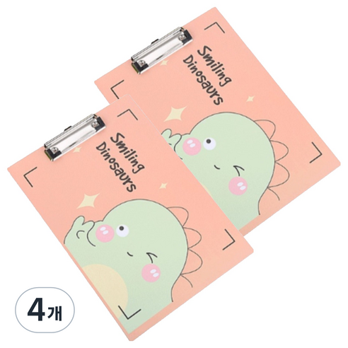 머니풀 귀여운 공룡캐릭터 클립보드 A4, 오렌지, 4개