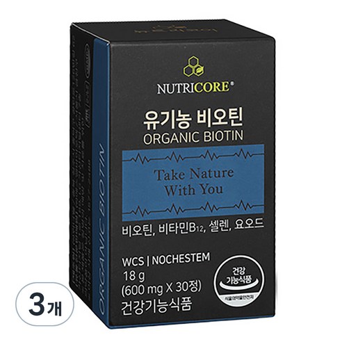 뉴트리코어 유기농 비오틴, 30정, 18g, 3개
