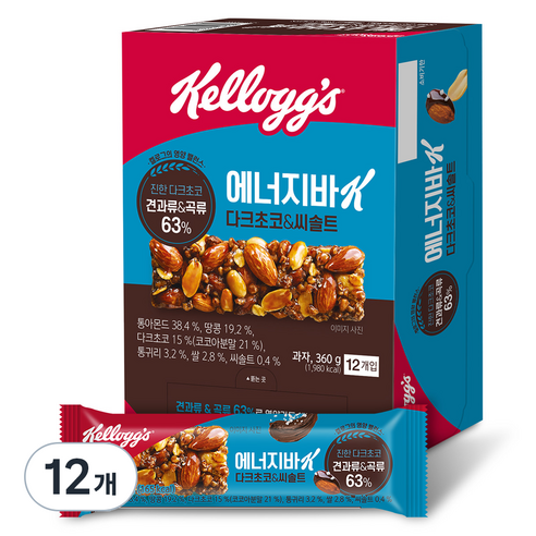 켈로그 에너지바 K 다크초코 앤 씨솔트, 360g, 1개