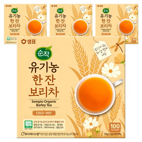 순작 유기농 한 잔 보리차, 1.5g, 100개입, 4개