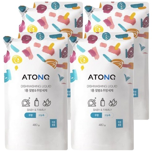 아토엔오투 1종 젖병 주방세제 리필 파우치 무향, 480g, 4개