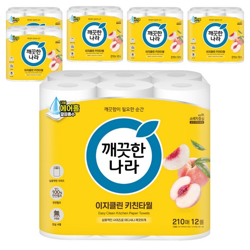 깨끗한나라 데일리 키친타올 이지클린, 210매, 72개