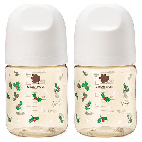 그린핑거 베베그로우 PPSU 노꼭지 젖병 트윈팩, 호랑가시나무, 160ml, 1세트