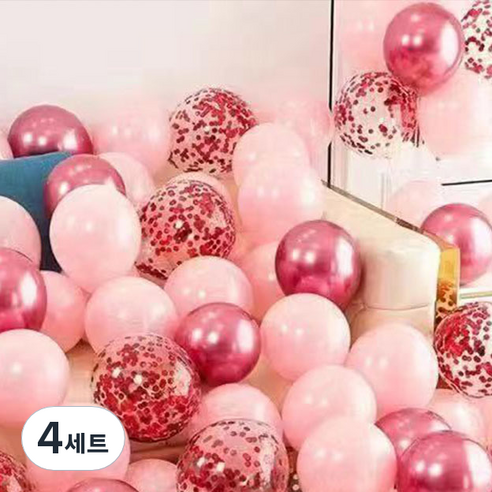 뷰라뷰 파티풍선 50p + 공기펌프 + 10m 리본 세트, 11 핑크 + 텐더핑크 + 레드스팽글(랜덤발송), 4세트