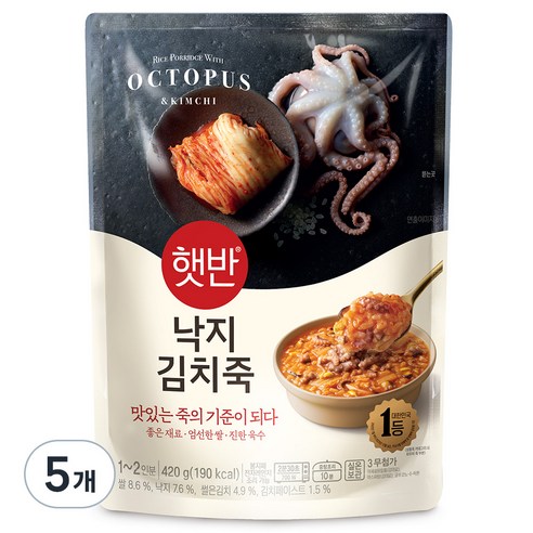 햇반 낙지김치죽, 420g, 5개