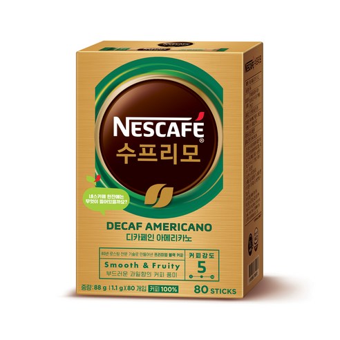 수프리모 디카페인 아메리카노 커피 스틱, 1.1g, 130ml, 80개입, 1개