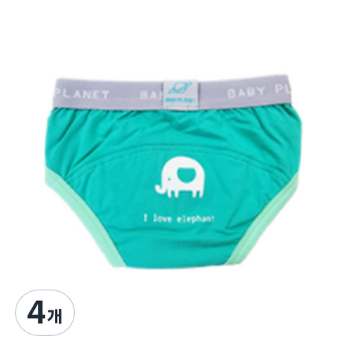 베이비플라넷 밤부 배변훈련팬티 아이 러브 엘리펀트, 그린, 4개