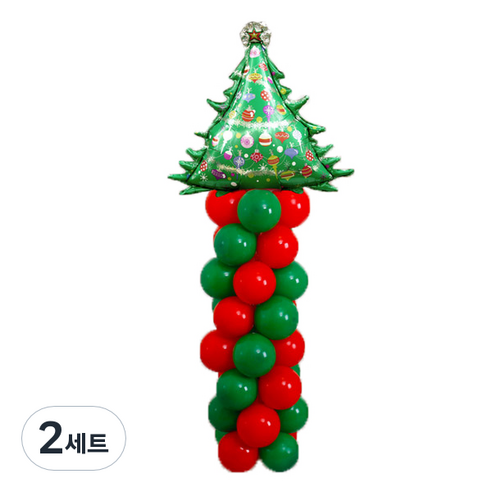와우파티코리아 메리크리스마스 기둥 혼합풍선세트, 실버스타 크리스마스트리, 2세트