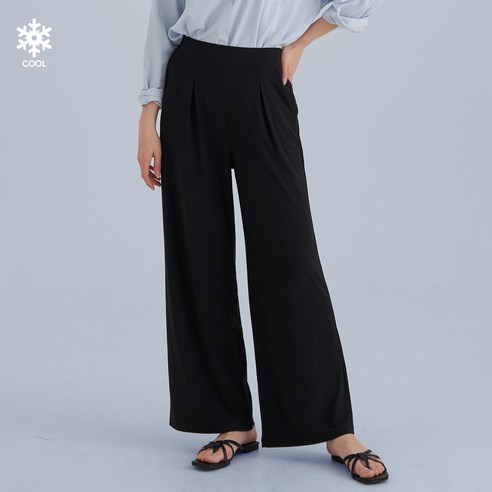 AFINAR 여성용 썸머 링클프리 쿨링 와이드핏 핀턱 밴딩 팬츠
