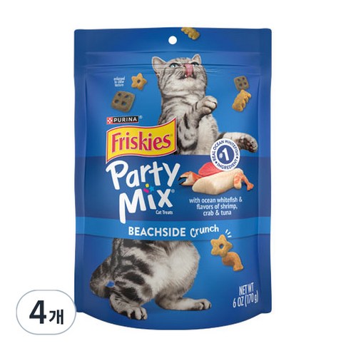 프리스키 파티믹스 멀티팩 고양이 간식 170g, 비치사이드(리얼참치 + 새우 + 게살 혼합맛), 4개