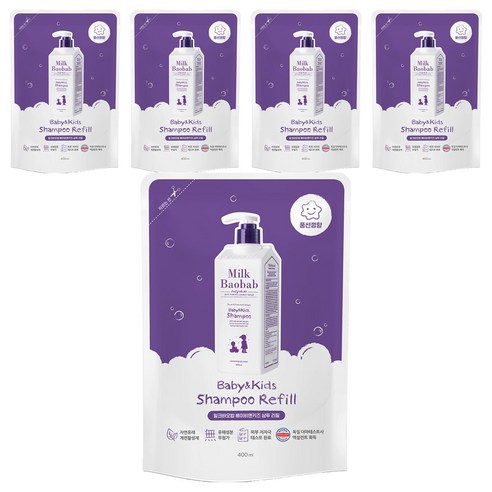 밀크바오밥 베이비 앤 키즈 샴푸 리필 풍선껌향, 400ml, 5개