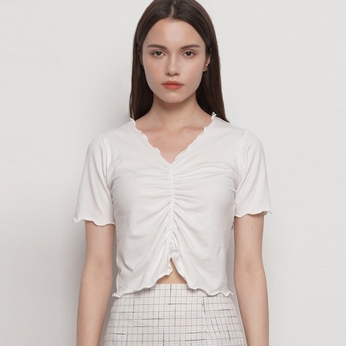 ABON 여성용 shirring crop 반팔 티셔츠 W210