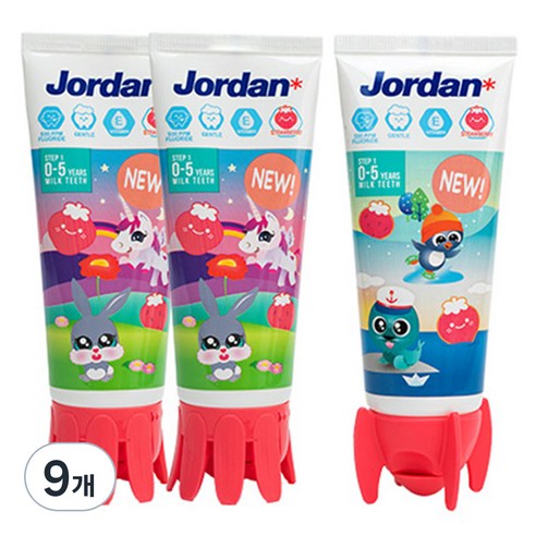 조르단 뉴스텝1 유아용 치약 딸기향 랜덤발송, 90g, 9개