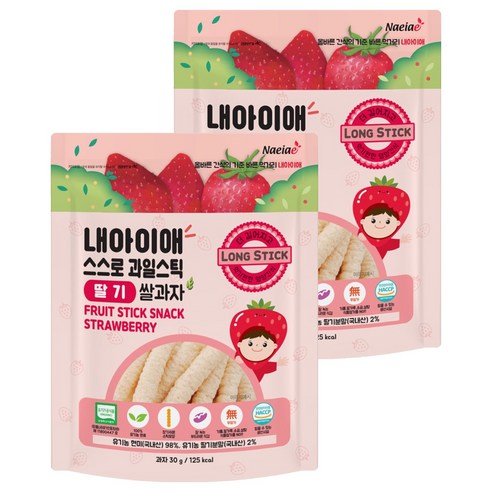 유아용 내아이애 유기농 스스로 과일 롱스틱, 딸기, 30g, 2개