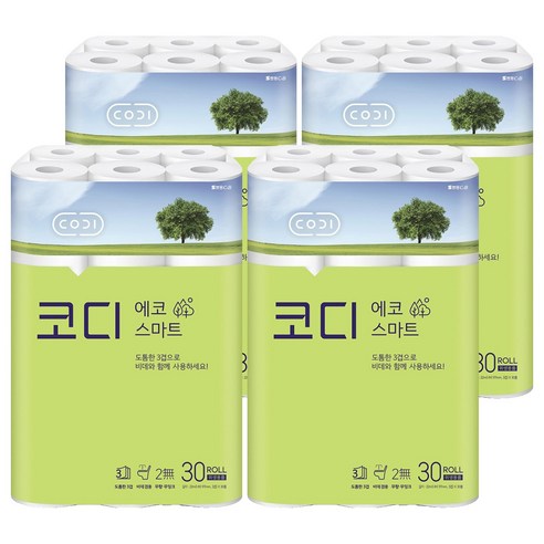 코디 3겹 에코 스마트 롤화장지, 22m, 30개입, 4개
