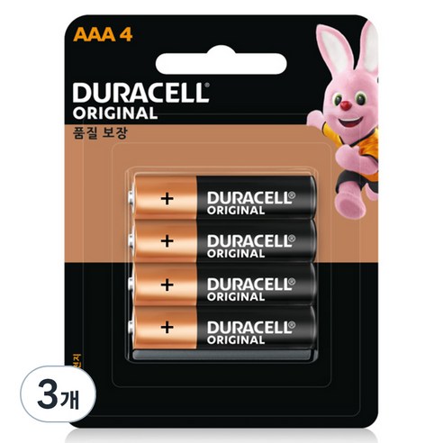듀라셀 알카라인 건전지 AAA, 4개입, 3개