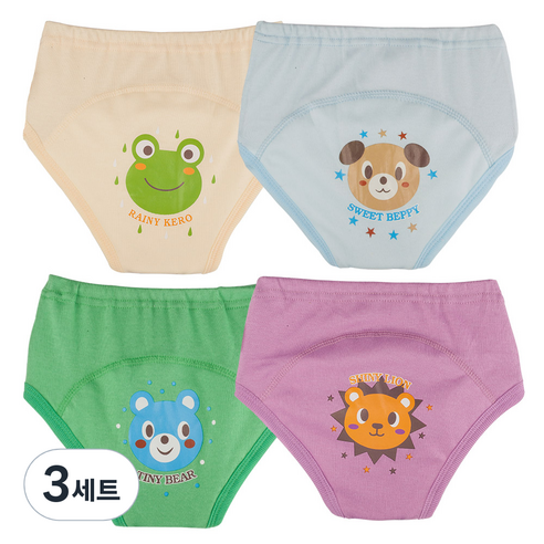 아가짱 캐릭터 배변훈련팬티 4종 세트, B(노란색, 하늘색, 초록색, 보라색), 3세트