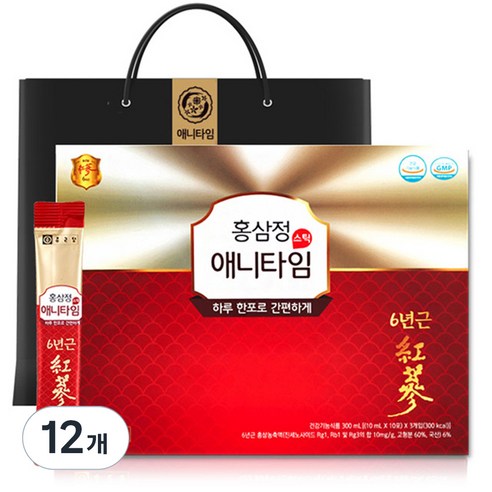 종근당 홍삼정 애니타임 스틱 + 쇼핑백, 30회분, 12개