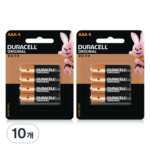 듀라셀 알카라인 AAA건전지, 4개입, 10개