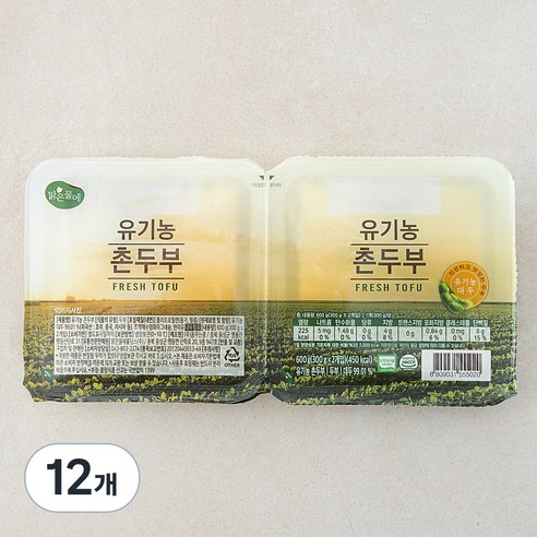 맑은물에 유기농 인증 촌두부, 300g, 12입