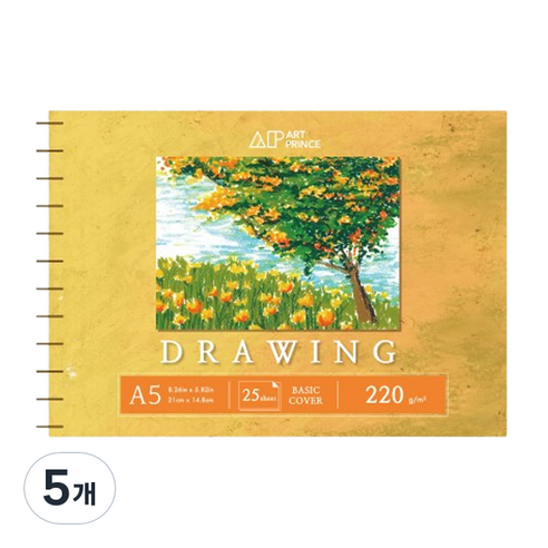 두성 아트프린스 드로잉 스프링 스케치북 220g D06, A5, 25매, 5개