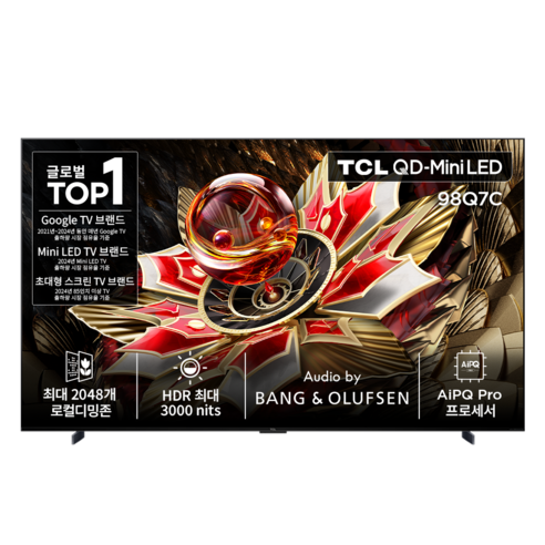 TCL 4K QD Mini LED 스마트TV 248cm(98인치), 화면크기 (cm/(인치)), 98Q7C × 벽걸이형 × 방문설치, 모델명/품번 × 스탠드/벽걸이 구분 × 설치지원방식 섬네일