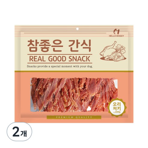 헬로도기 참좋은간식 헬로도기 강아지 건조간식, 오리져키, 600g, 2개