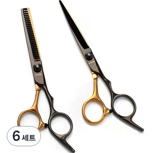 두림스 전문 고급 미용 실 컷트 가정 용 헤어 숱 가위 세트, 블랙, 6개