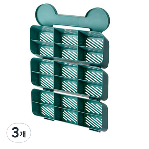 민트 양말 속옷 수납박스 벽걸이형 3단, 그린, 3개