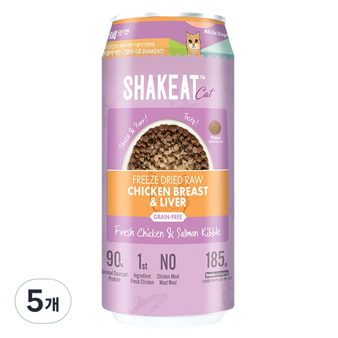 쉨잇 고양이 동결건조 닭가슴살 닭간과 프레시 치킨 살몬 키블 캔 사료, 닭, 185g, 5개