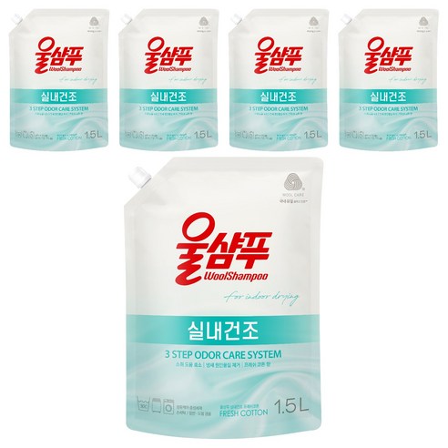 울샴푸 실내건조 프레쉬코튼 세탁세제 리필, 1.5L, 5개