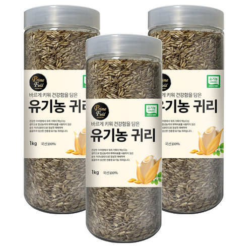 Prime Field 국산 유기농 귀리, 1kg, 3개