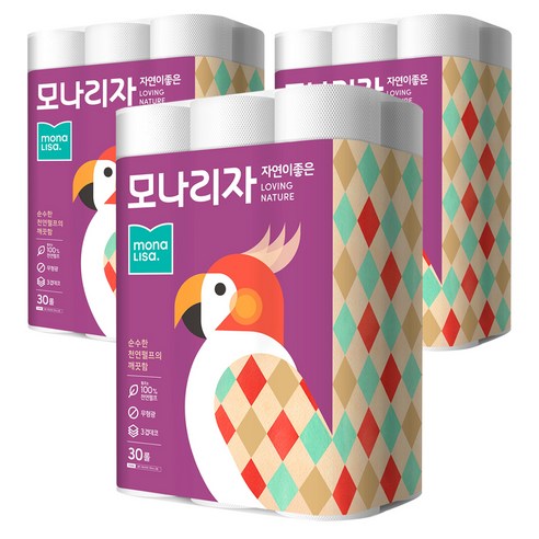 모나리자 자연이 좋은 천연펄프 고급 롤 화장지 3겹, 30m, 30개입, 3개